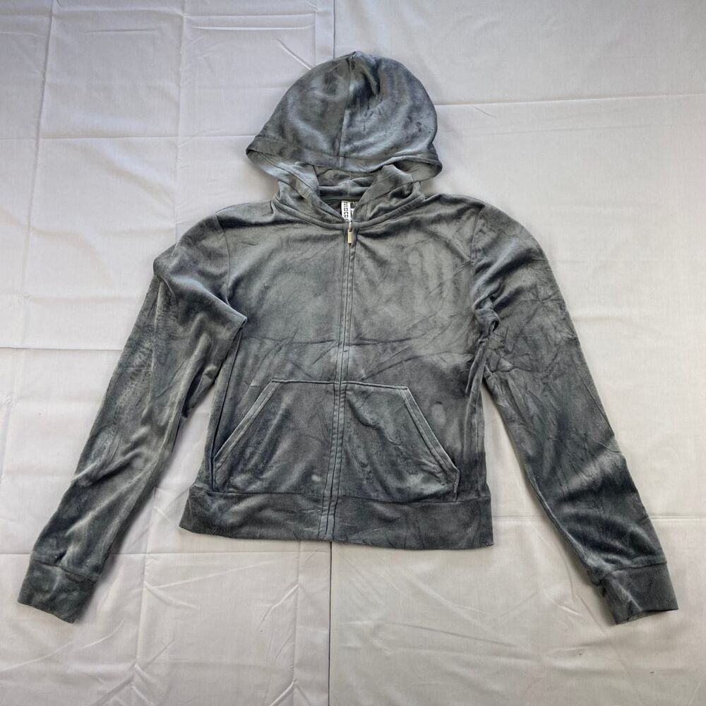 H&m Basic M Charcoal Gray Velour Zip-up Hoodie Jacket Hooded Pockets 95 5 Solid